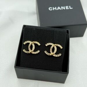 Chanel CC Crystal Gold Stud Earrings